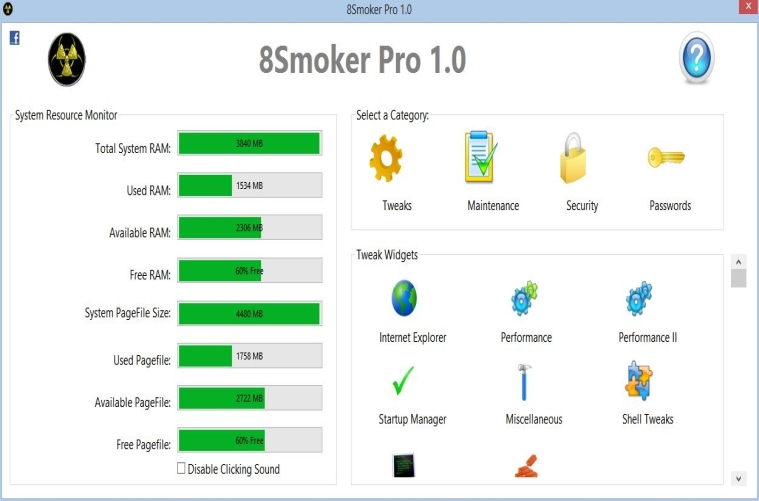 Total systems. Виджет мониторинга ресурсов ПК. Smoke Pro. 8.